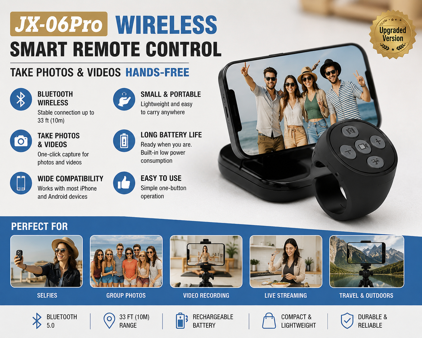 Bluetooth Wireless Camera Remote Control – JX-06 Pro