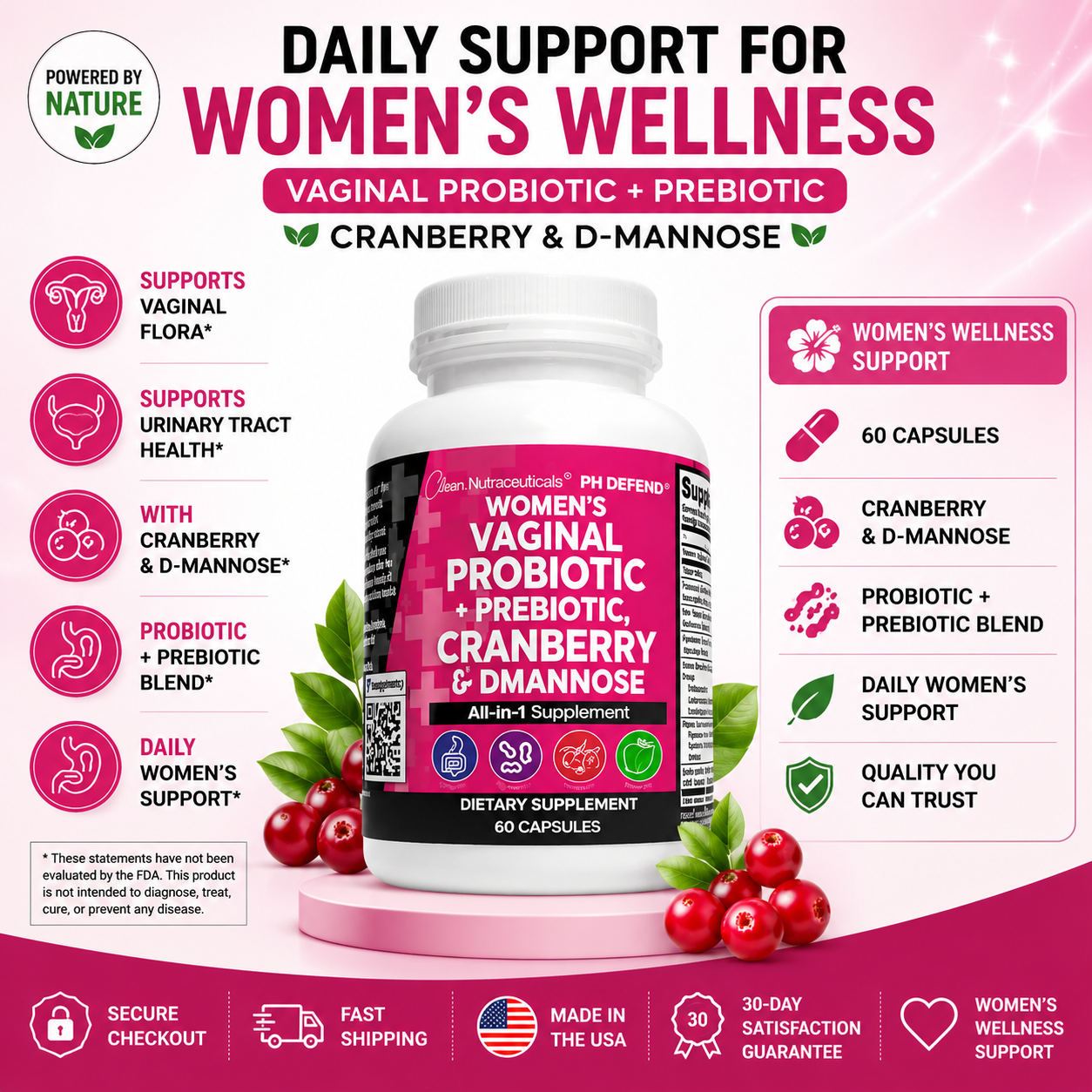 Women's Vaginal Probiotic + Cranberry & D-Mannose | 60 Capsules