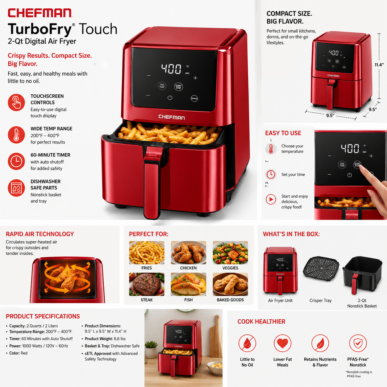 Chefman TurboFry Digital Air Fryer – Fast, Healthy Cooking Made Easy