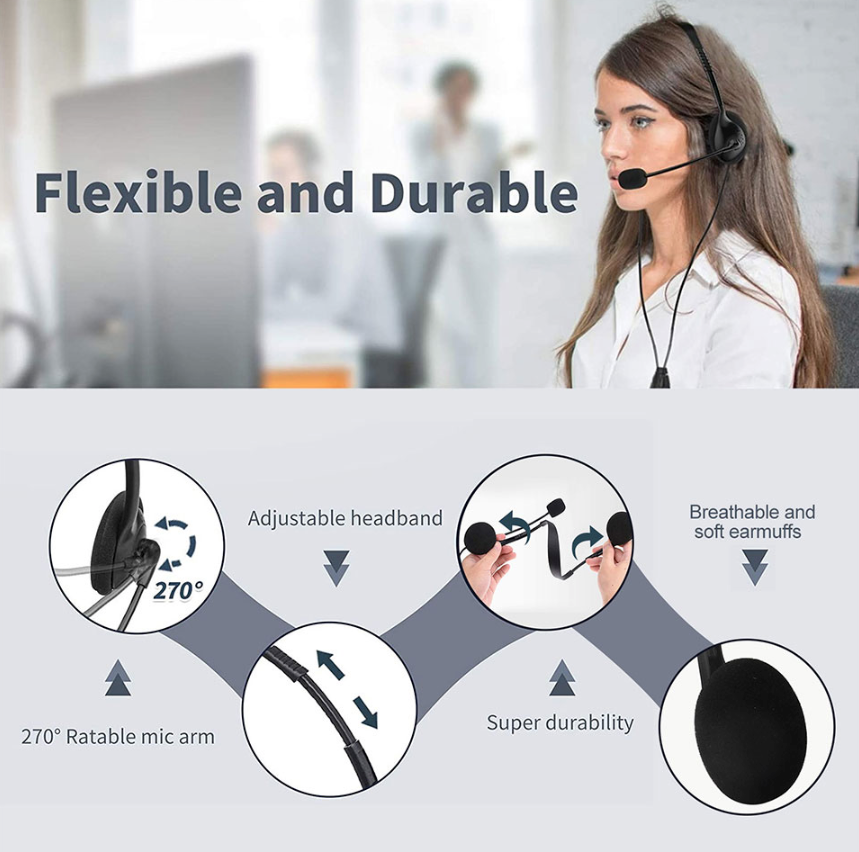 BSweet Pro USB Noise Cancelling Call Center Headset for Remote Work