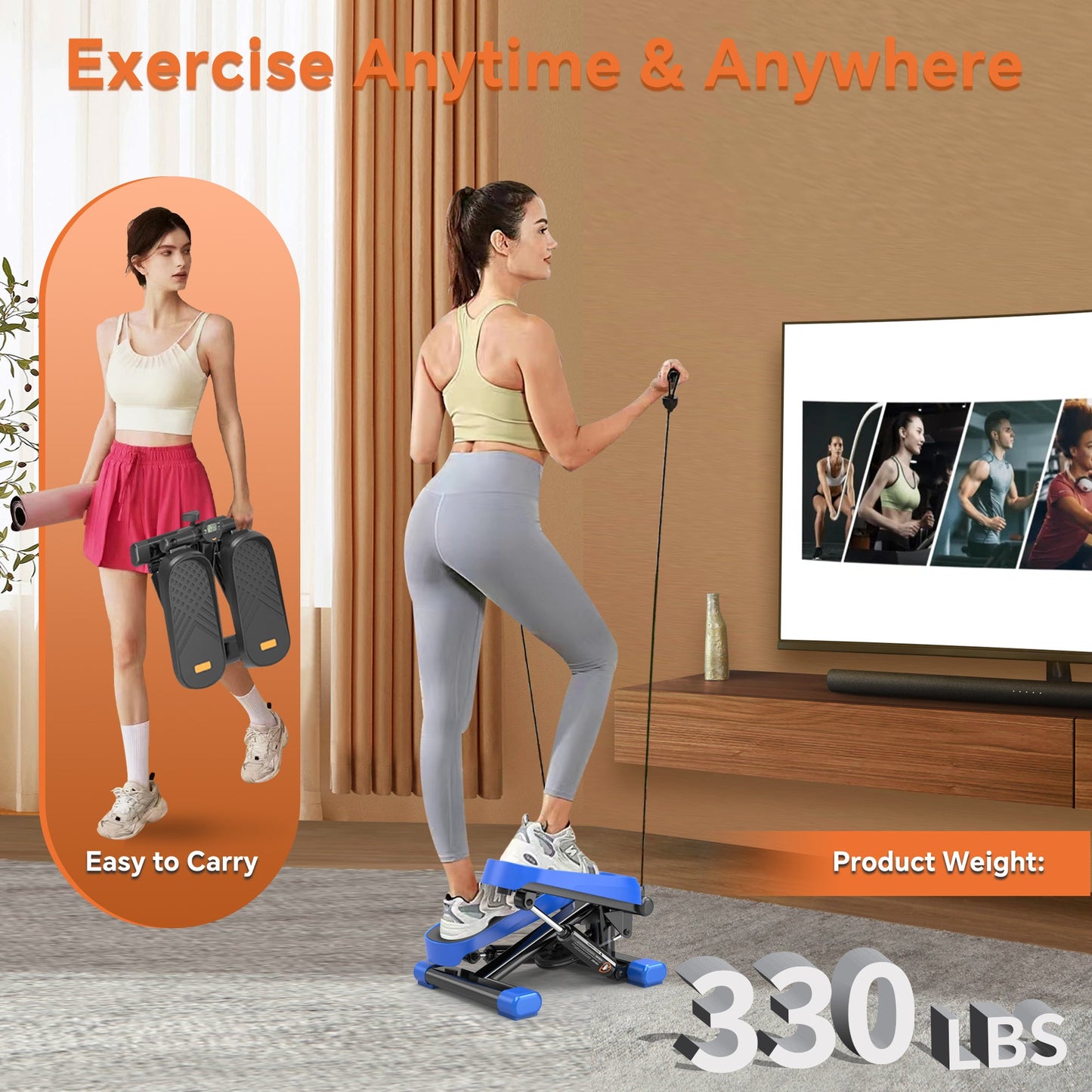 BSweet Mini Stepper with Resistance Bands | 330 lb Capacity Home Fitness Stepper