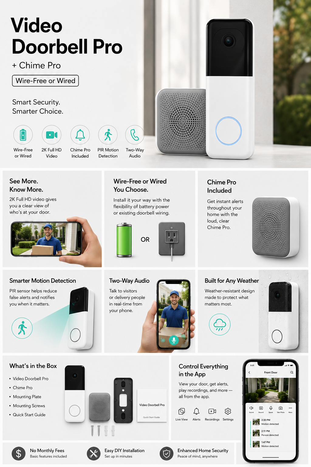 Video Doorbell Pro + Chime Pro – Wireless/Wired Smart Video Doorbell