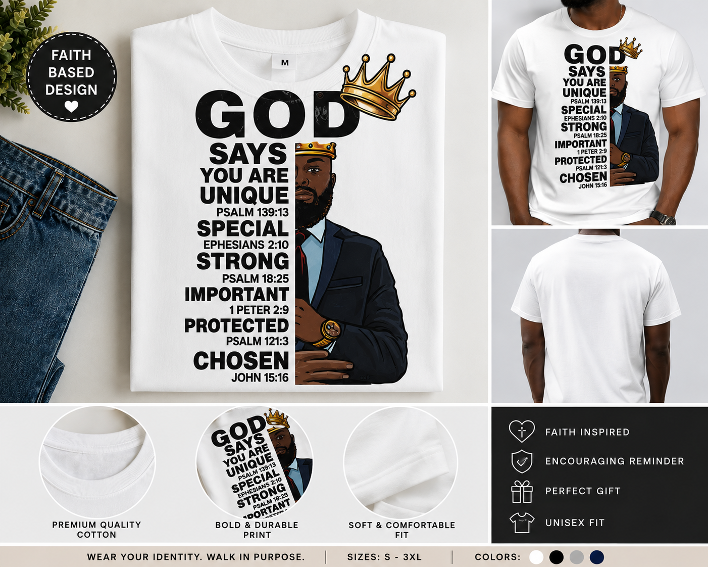 GOD Says You Are Chosen Christian T-Shirt | Faith-Based Inspirational Graphic Tee Size Medium