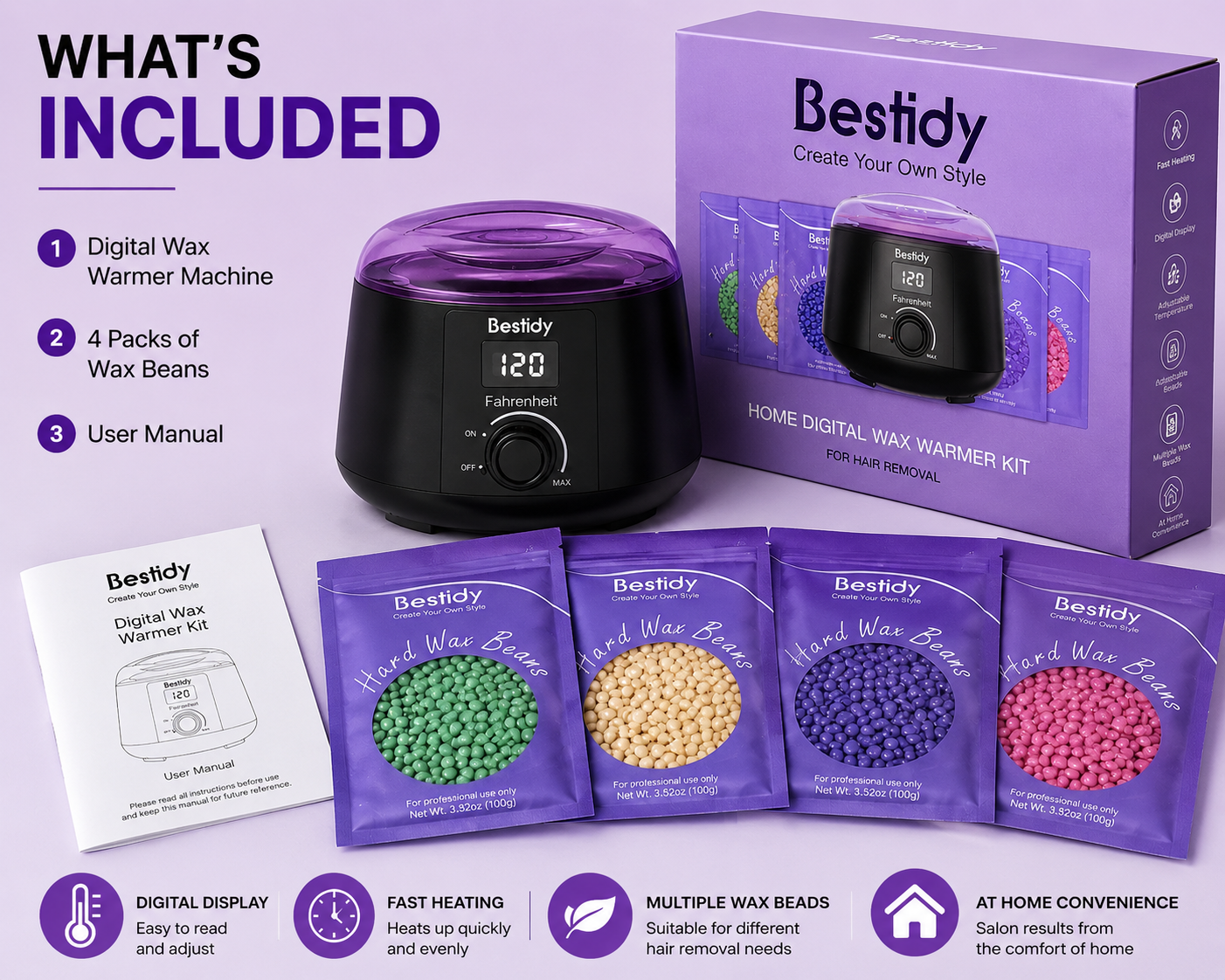 Bestidy Digital Wax Warmer Kit – At Home Hair Removal System