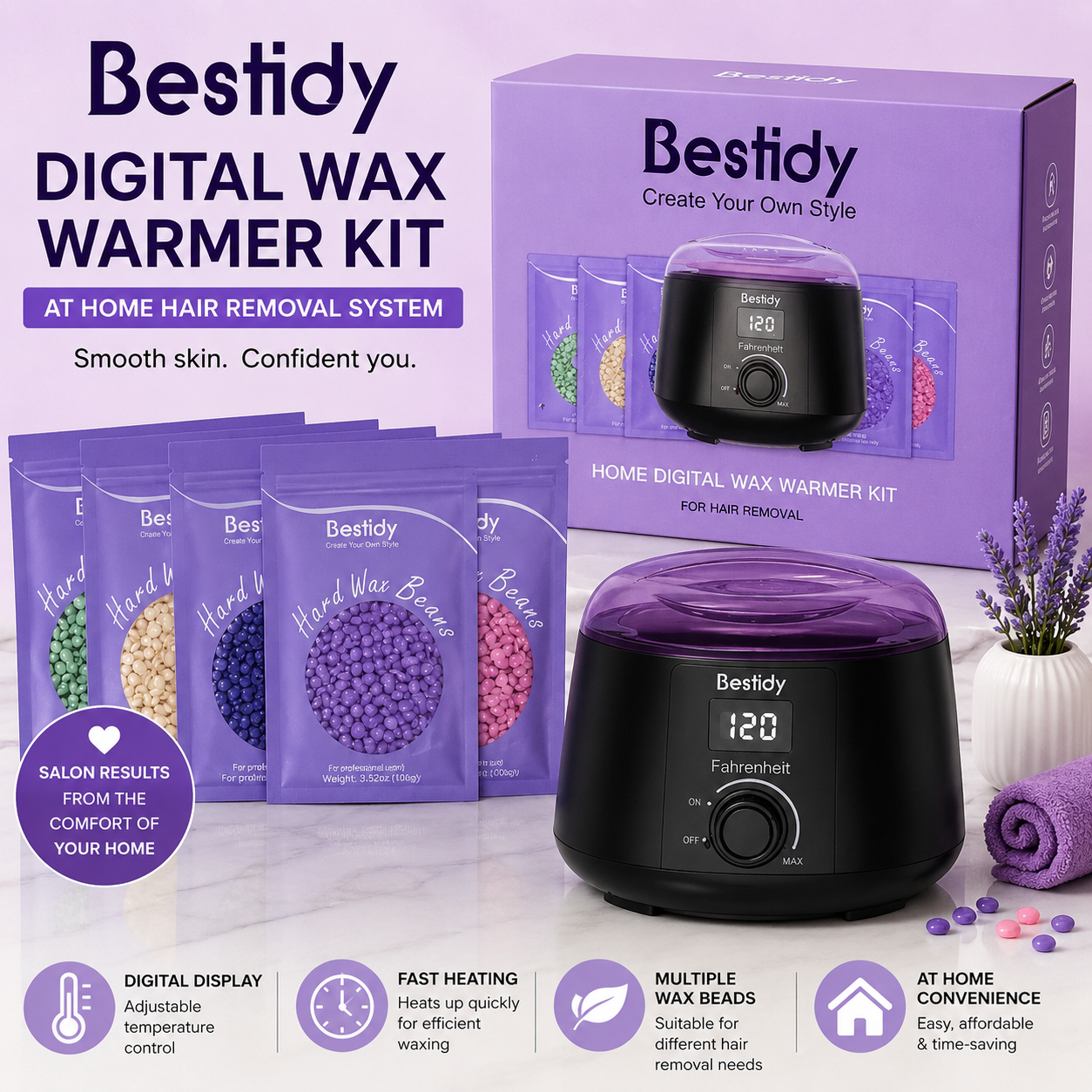 Bestidy Digital Wax Warmer Kit – At Home Hair Removal System