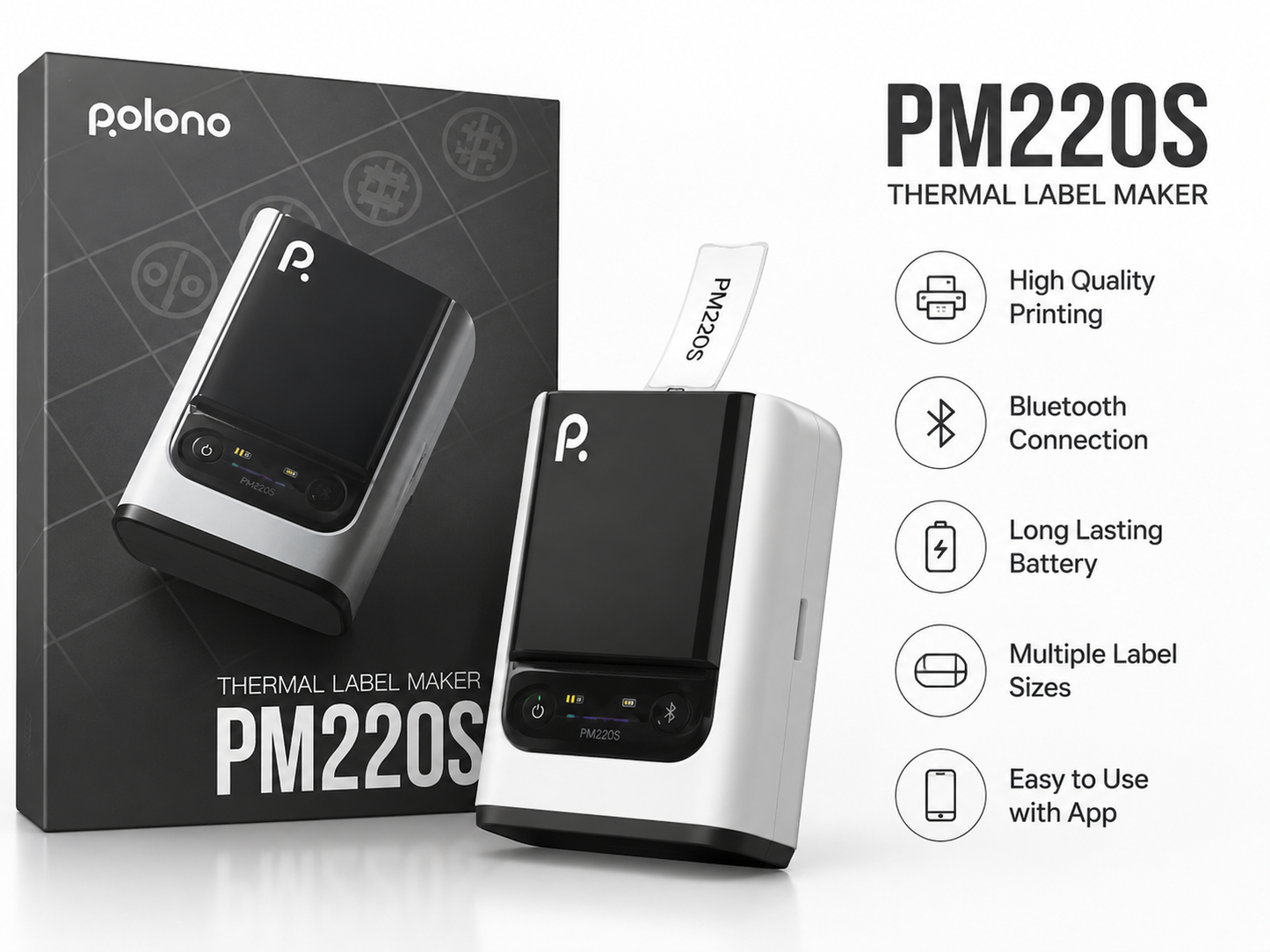 Polono PM220S Bluetooth Thermal Label Maker – Wireless Shipping & Barcode Printer for Small Businesses