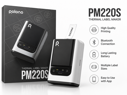 Polono PM220S Bluetooth Thermal Label Maker – Wireless Shipping & Barcode Printer for Small Businesses