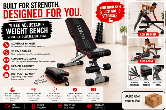 YOLEO Adjustable Weight Bench | Foldable Incline Decline Workout Bench for Home Gym