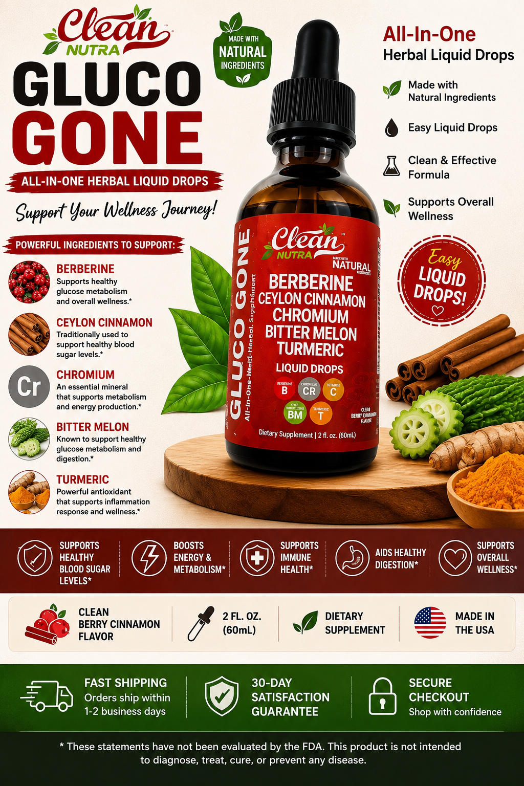 Gluco Gone™ All-In-One Herbal Liquid Drops