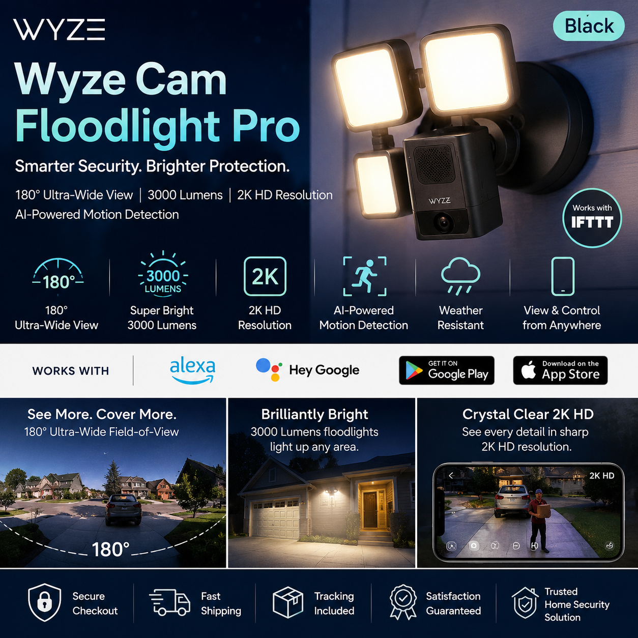 Wyze Cam Floodlight Pro – 2K HD Security Camera with AI Motion Detection
