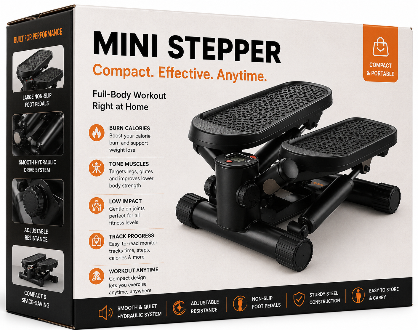 Mini Stepper Exercise Machine with Resistance Bands | Compact Home Fitness Trainer