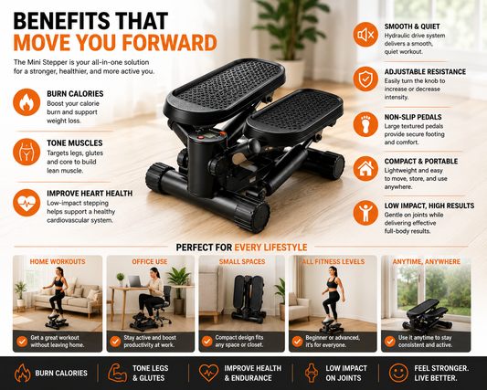 Mini Stepper Exercise Machine with Resistance Bands | Compact Home Fitness Trainer