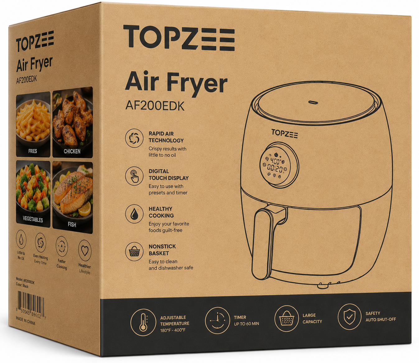 TOPZEE Digital Air Fryer AF200EDK – Oil-Free Healthy Cooking