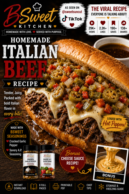 Homemade Italian Beef Recipe | Slow Cooker Recipe PDF | Instant Digital Download | BSweet Kitchen