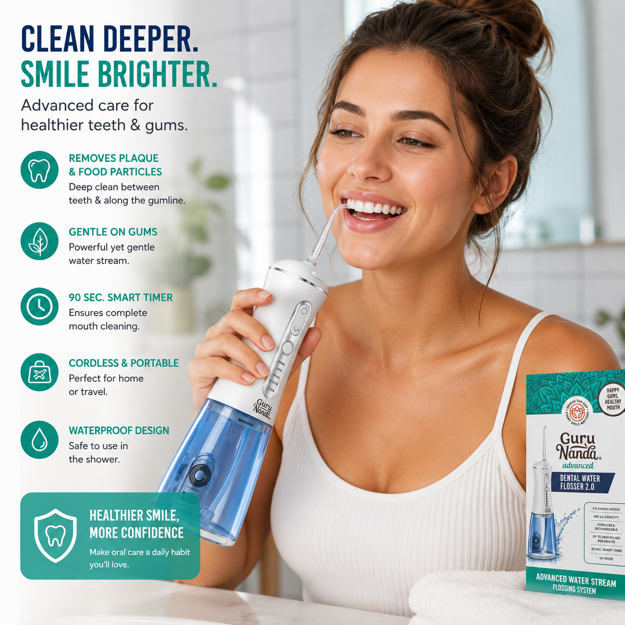 GuruNanda Advanced Dental Water Flosser 2.0 – Cordless Rechargeable Oral Irrigator