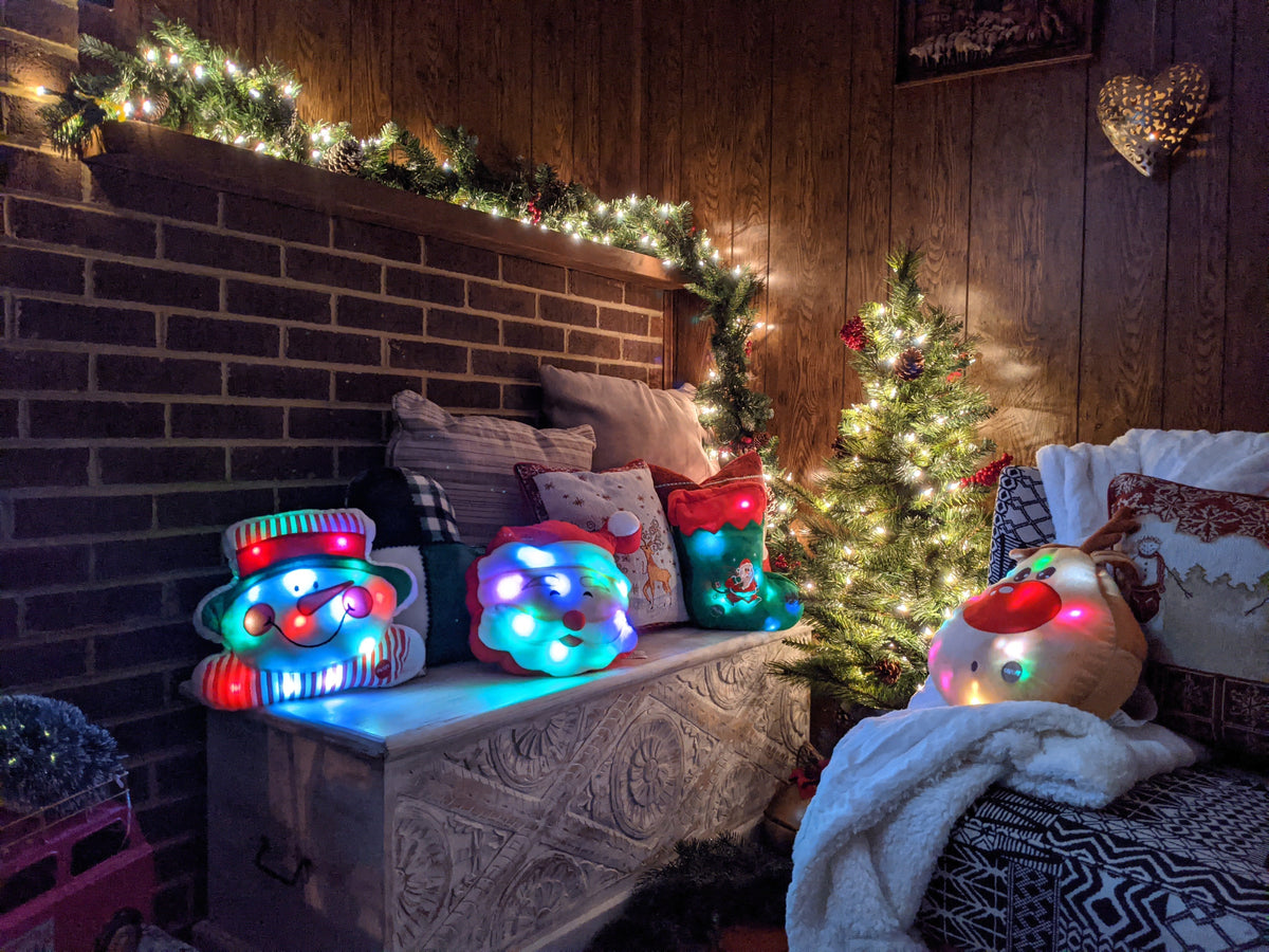Tache Squishy Light Up Cute Christmas Santa Stocking Microbead LED Throw Pillow-3
