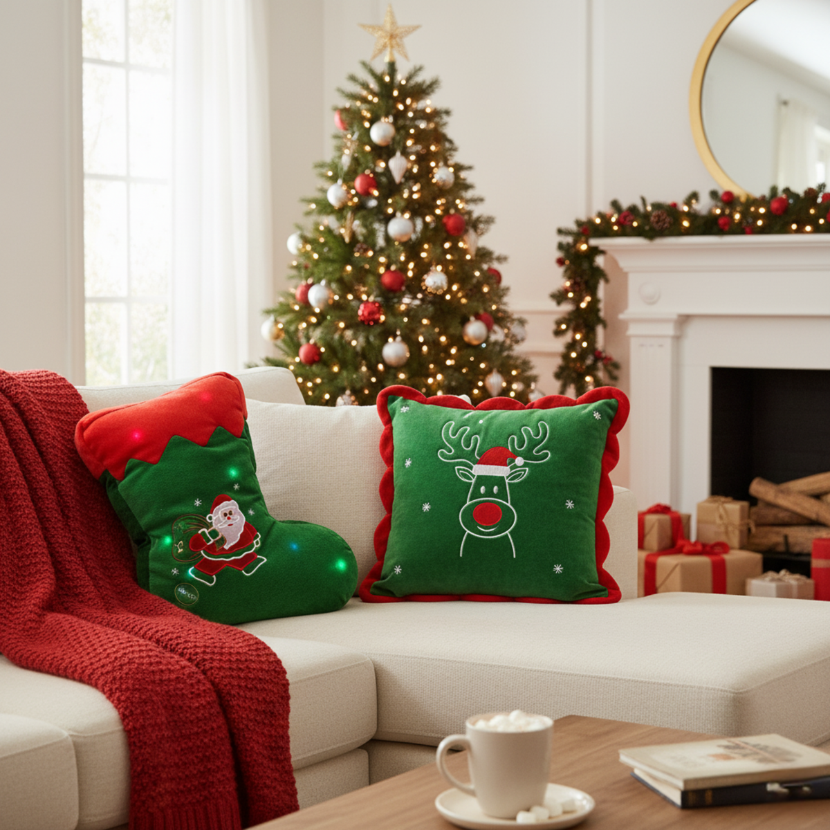 Tache Squishy Light Up Cute Christmas Santa Stocking Microbead LED Throw Pillow-4