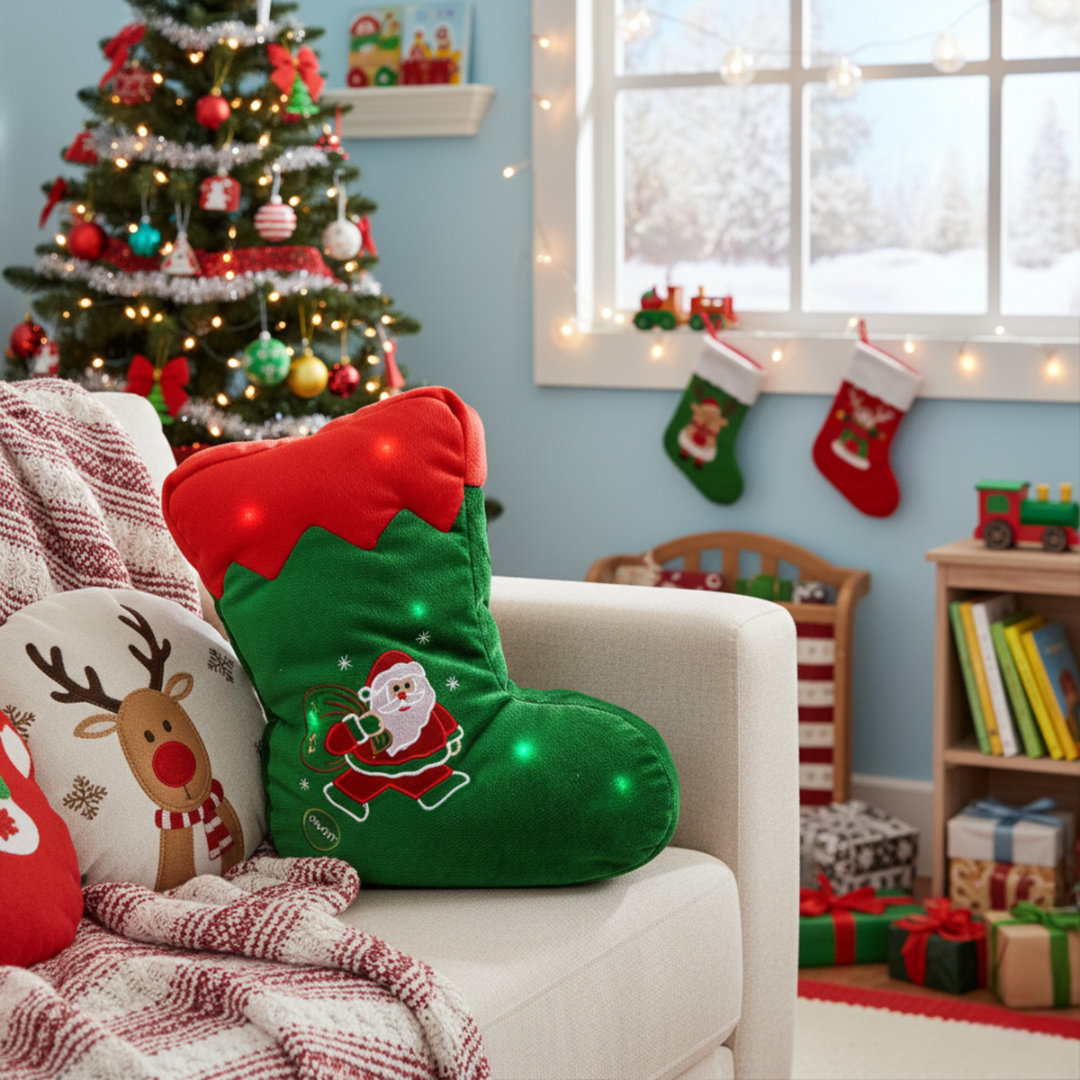 Tache Squishy Light Up Cute Christmas Santa Stocking Microbead LED Throw Pillow-2