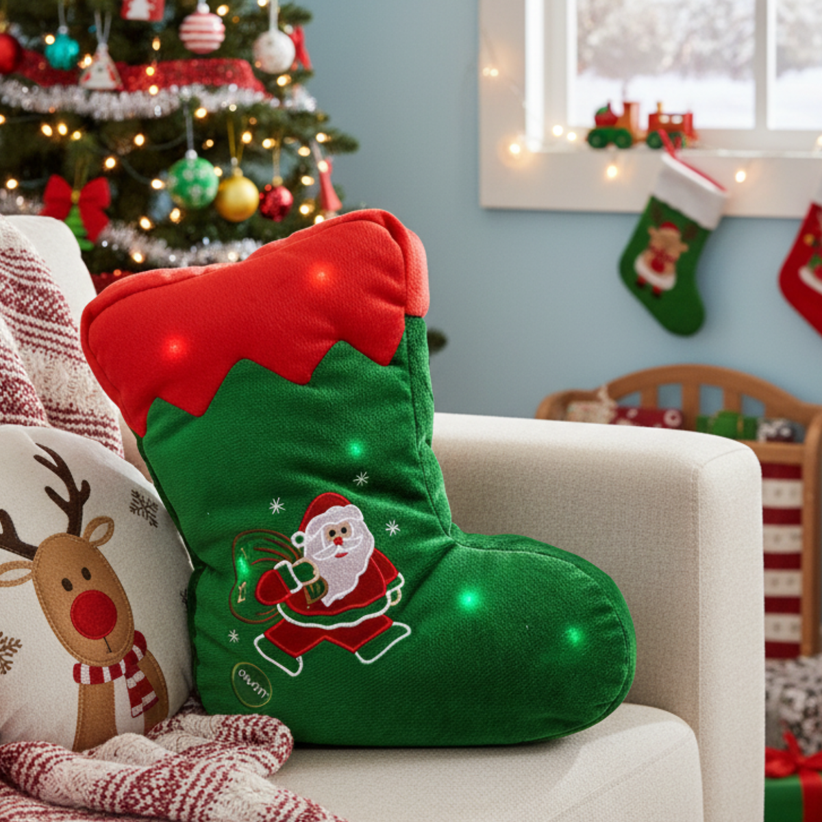 Tache Squishy Light Up Cute Christmas Santa Stocking Microbead LED Throw Pillow-1